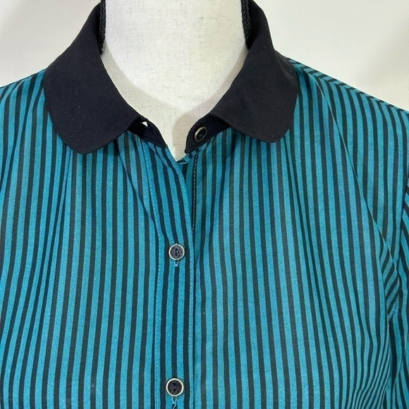Forever 21 sz med blouse button down long sleeve black & Turquoise - Picture 10 of 13